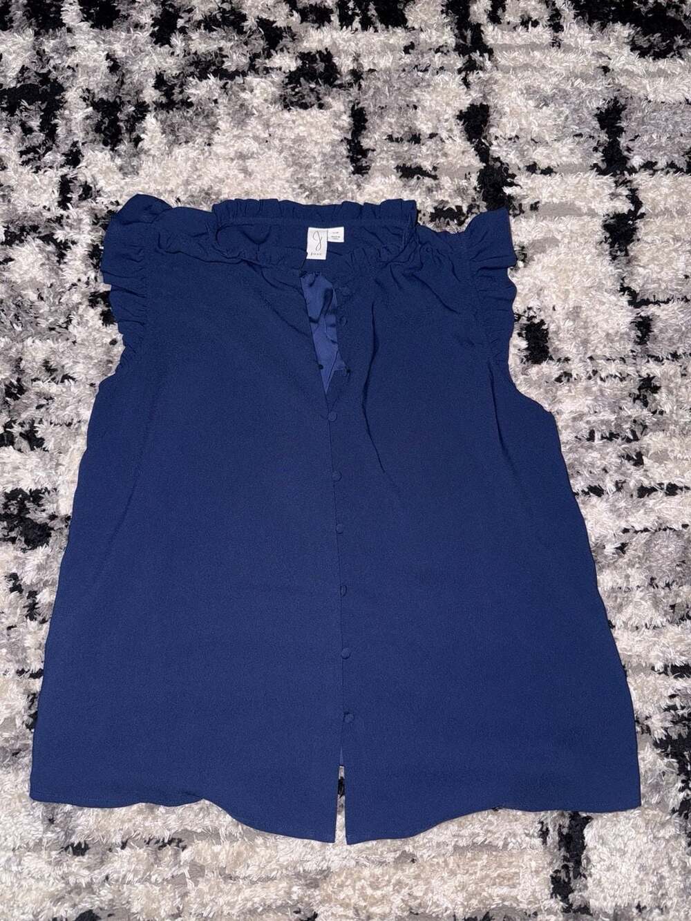 Joie Navy Blue Sleeveless Ruffle Trim Button-Front Blouse